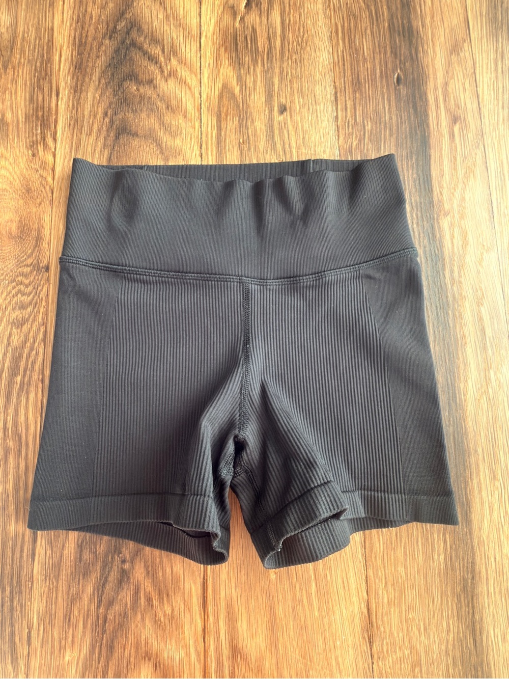 Athleta Black Ribbed High-Waist Bike Shorts